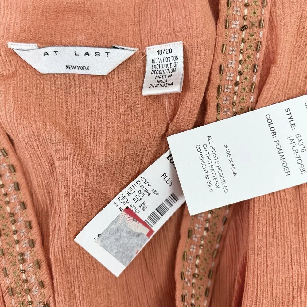 Gauze Babydoll Beaded Tank Top Plus Size 18/20 Beachy Coastal Boho Tropical Y2k - Picture 5 of 8